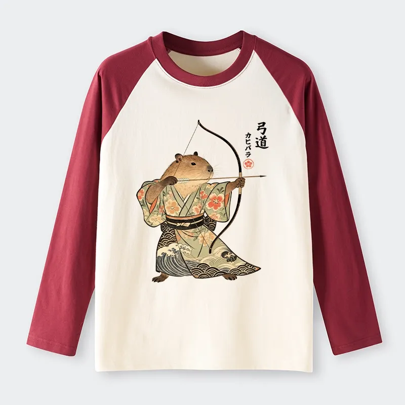 Tokyo-Tiger Capybara Archery Raglan Long Sleeve T-shirt