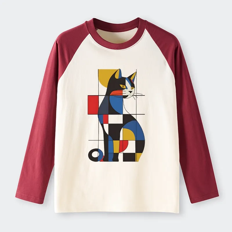 Tokyo-Tiger Mondrian Cat Raglan Long Sleeve T-shirt