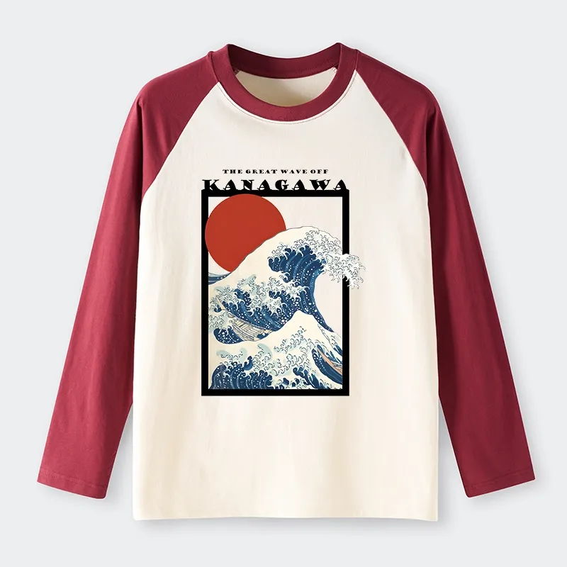Tokyo-Tiger Minimalist Ukiyo-e Waves Raglan Long Sleeve T-shirt
