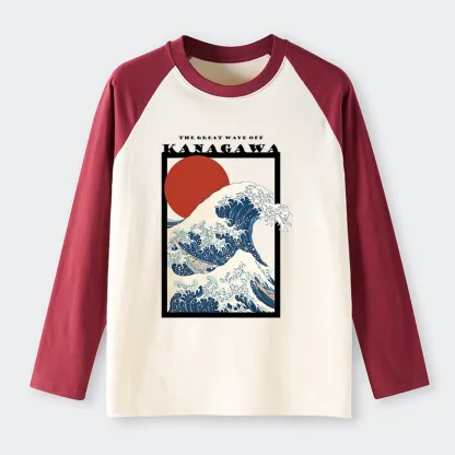 Tokyo-Tiger Minimalist Ukiyo-e Waves Raglan Long Sleeve T-shirt