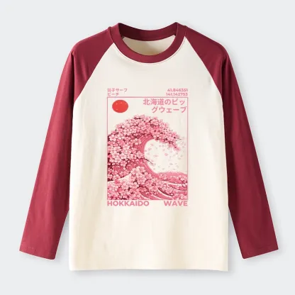 Tokyo-Tiger Sakura Wave Raglan Long Sleeve T-shirt