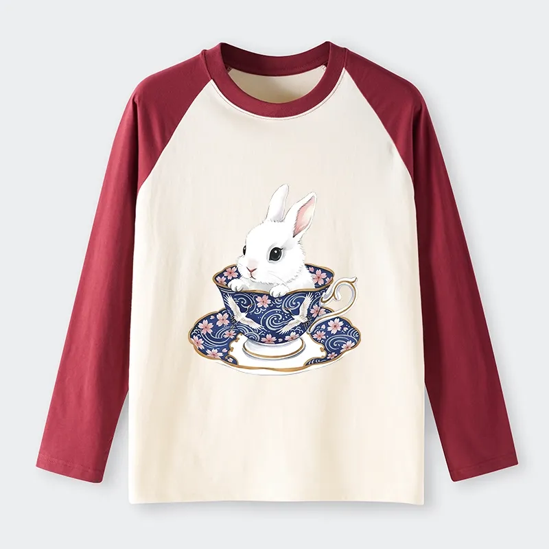 Tokyo-Tiger Cute Rabbit Tea Set Raglan Long Sleeve T-shirt