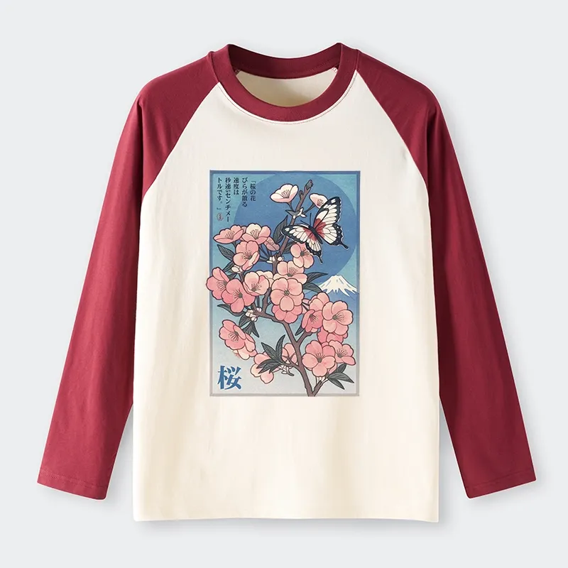 Tokyo-Tiger Ukiyoe Japanese Cherry blossoms Poster Raglan Long Sleeve T-shirt