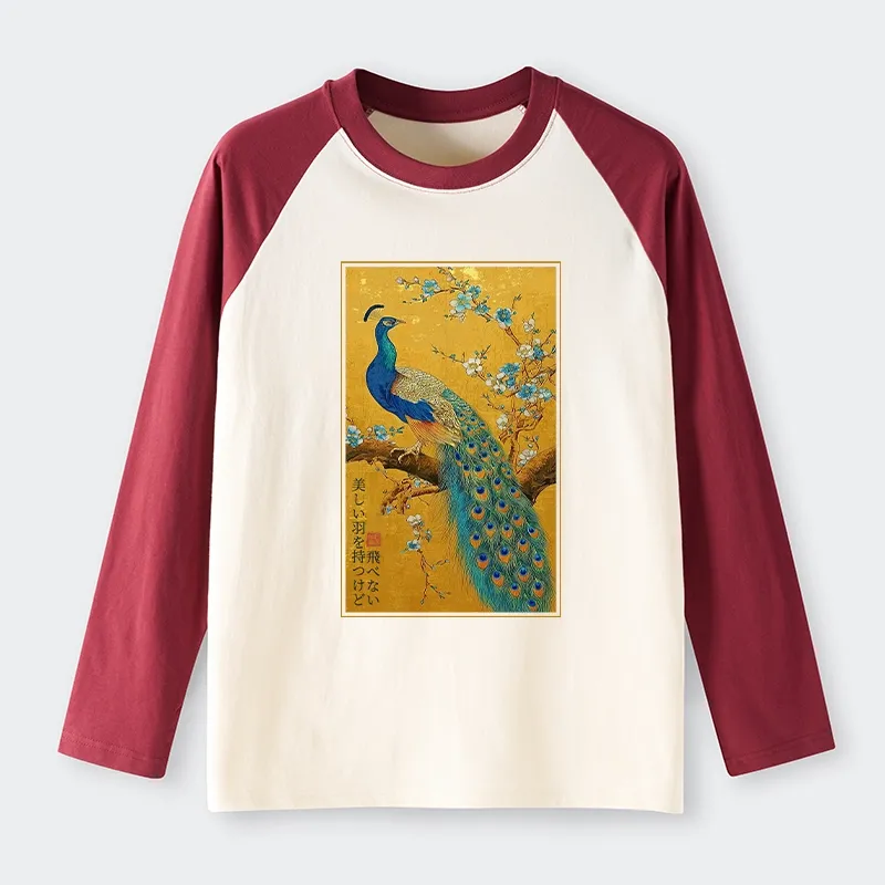Tokyo-Tiger The Peacock's Silent Elegance Raglan Long Sleeve T-shirt