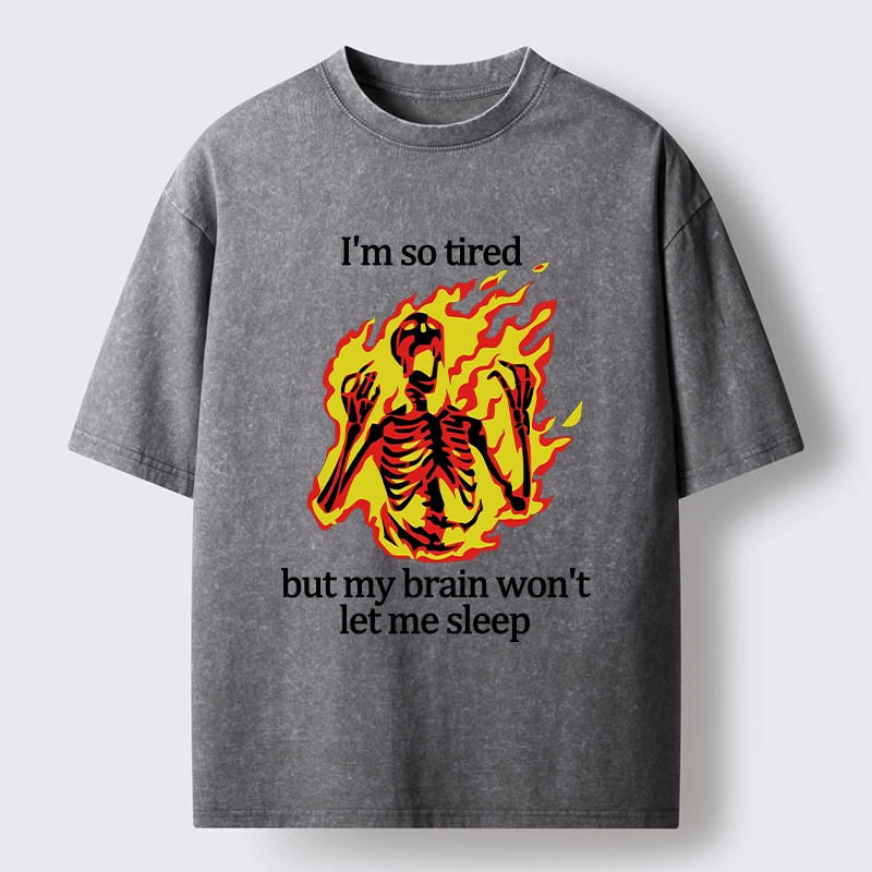 Tokyo-Tiger Tired Skeleton On Fire Washed T-Shirt