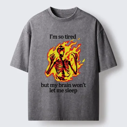 Tokyo-Tiger Tired Skeleton On Fire Washed T-Shirt