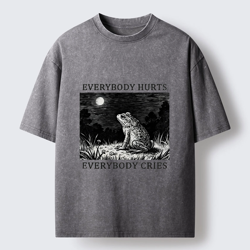 Tokyo-Tiger Lonely Frog Under Moonlight Washed T-Shirt