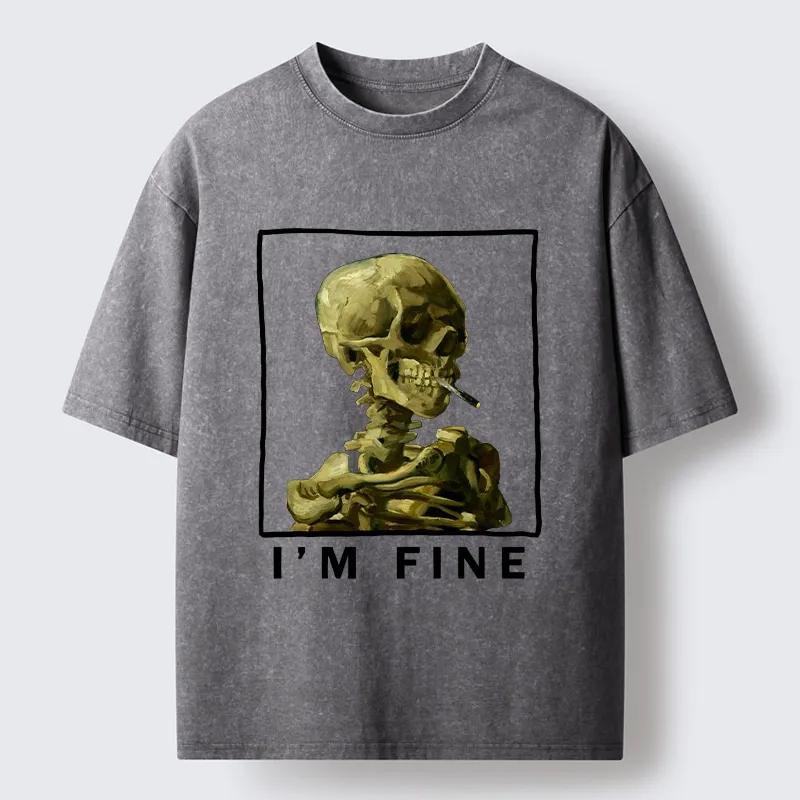 Tokyo-Tiger Skeleton Says Im Fine Washed T-Shirt