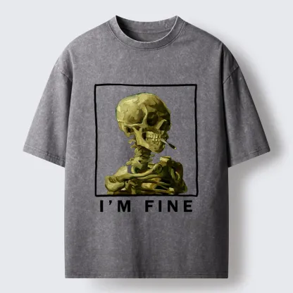 Tokyo-Tiger Skeleton Says Im Fine Washed T-Shirt