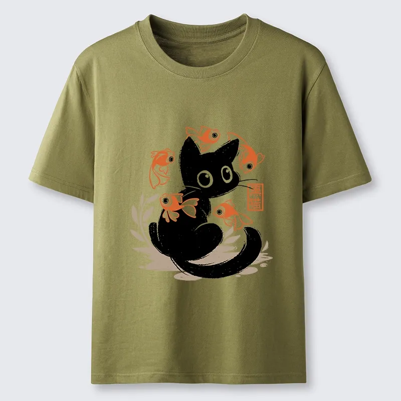 Tokyo-Tiger Curious Black Cat Among Fish Classic T-Shirt