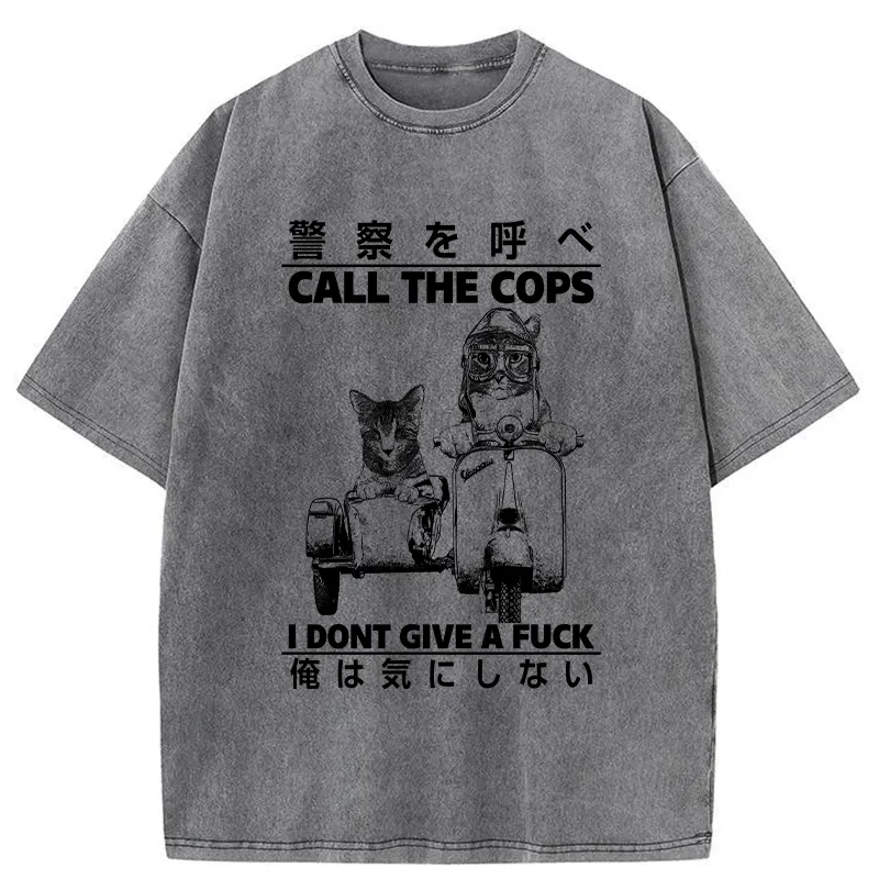 Tokyo-Tiger Funny Cat Riding A Motorcycle Washed T-Shirt