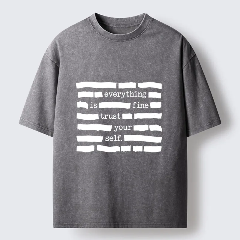 Tokyo-Tiger Funny Meme Everything Is Fine Washed T-Shirt