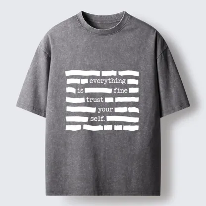 Tokyo-Tiger Funny Meme Everything Is Fine Washed T-Shirt