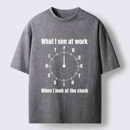 Tokyo-Tiger Funny Work Clock Frustration Washed T-Shirt