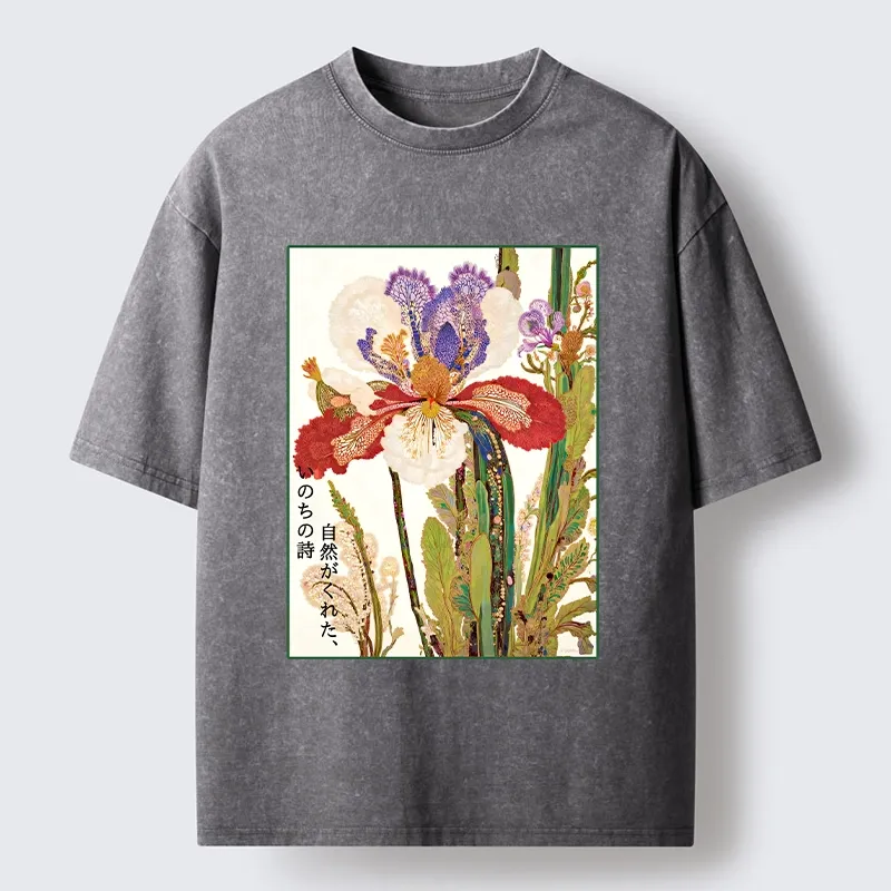 Tokyo-Tiger Vintage Japanese Flower Painting Washed T-Shirt