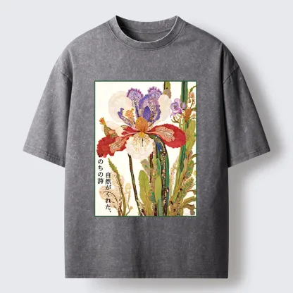 Tokyo-Tiger Vintage Japanese Flower Painting Washed T-Shirt