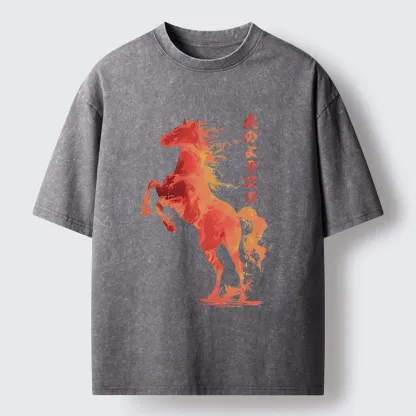 Tokyo-Tiger Fire Horse Japanese Art Washed T-Shirt