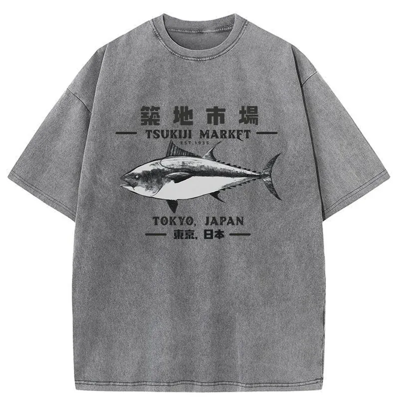 Tokyo-Tiger Japanese Tsukiji Market Washed T-Shirt