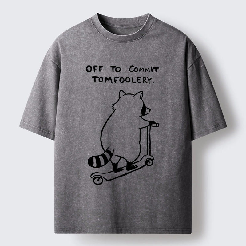 Tokyo-Tiger Scooter Raccoon Funny Meme Washed T-Shirt