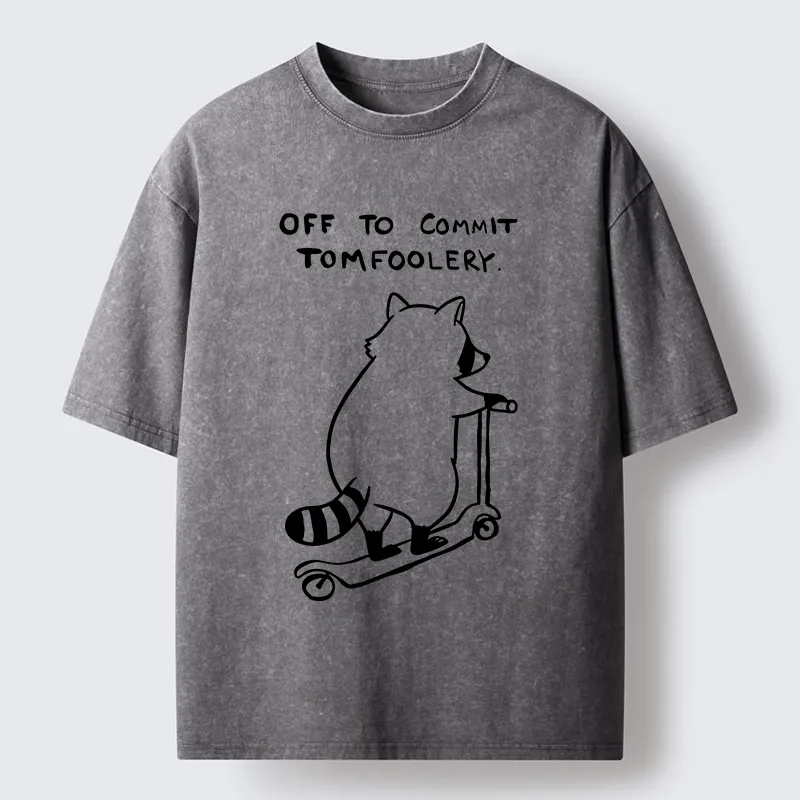 Tokyo-Tiger Scooter Raccoon Funny Meme Washed T-Shirt