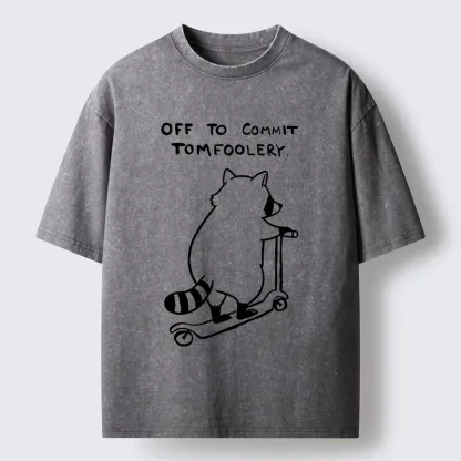 Tokyo-Tiger Scooter Raccoon Funny Meme Washed T-Shirt