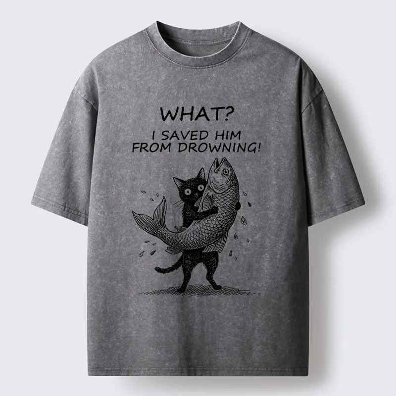 Tokyo-Tiger Cat Claims Fish Saving Meme Washed T-Shirt