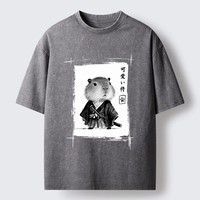 Tokyo-Tiger Cute Samurai Capybara Meme Washed T-Shirt