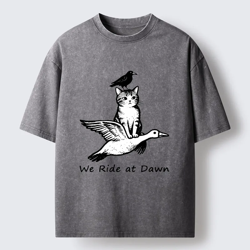 Tokyo-Tiger Funny We Ride At Dawn Washed T-Shirt