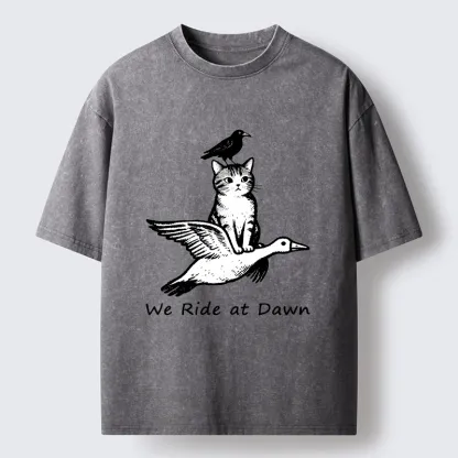 Tokyo-Tiger Funny We Ride At Dawn Washed T-Shirt