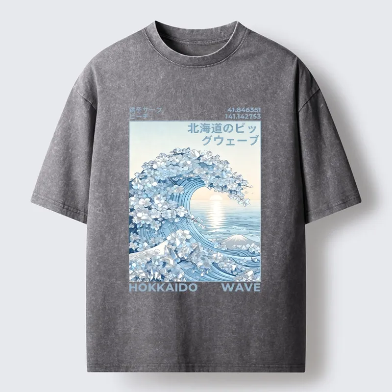 Tokyo-Tiger Crystal Great Wave Art Washed T-Shirt