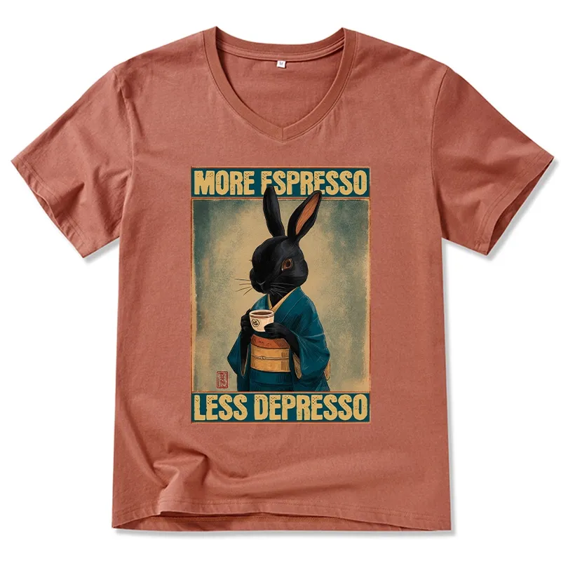Tokyo-Tiger More Espresso Less Depresso Rabbit V-Neck Classic T-Shirt