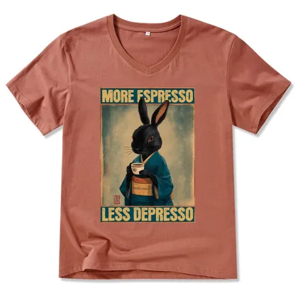 Tokyo-Tiger More Espresso Less Depresso Rabbit V-Neck Classic T-Shirt