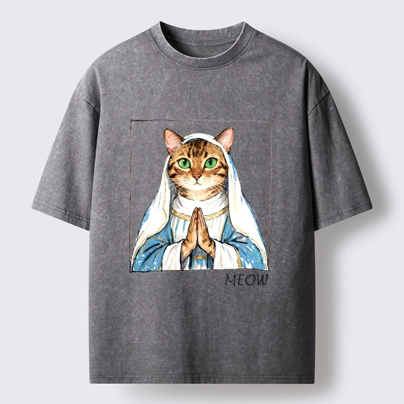 Tokyo-Tiger Holy Meme Cat Praying Washed T-Shirt