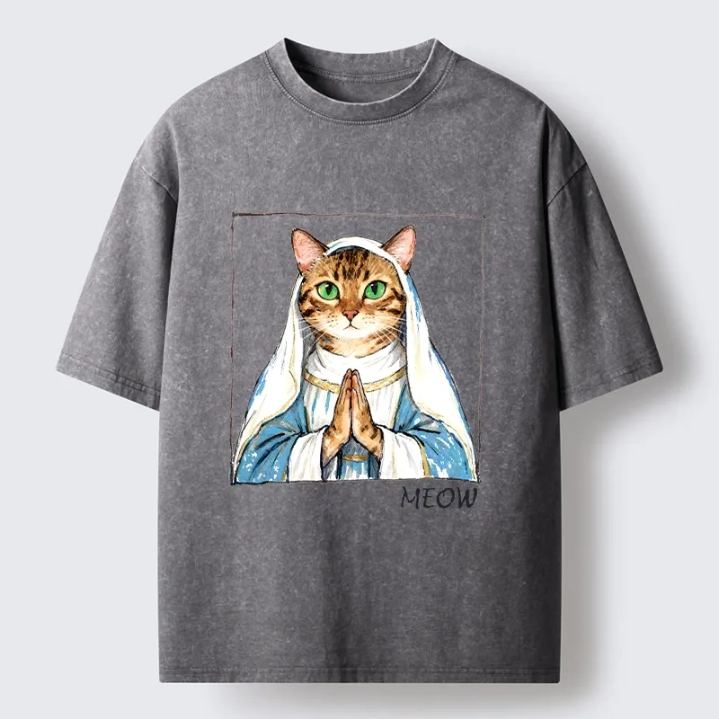 Tokyo-Tiger Holy Meme Cat Praying Washed T-Shirt