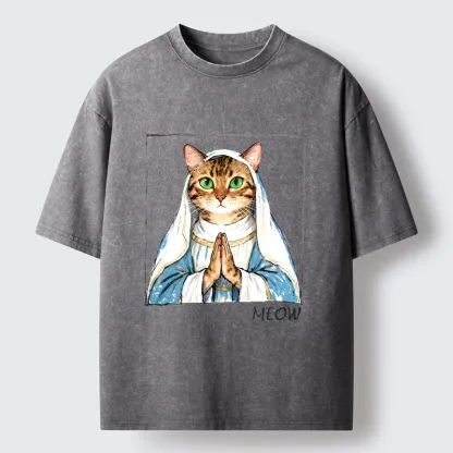 Tokyo-Tiger Holy Meme Cat Praying Washed T-Shirt