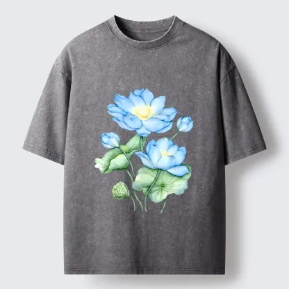 Tokyo-Tiger Calm Blue Water Lily Vibes Washed T-Shirt