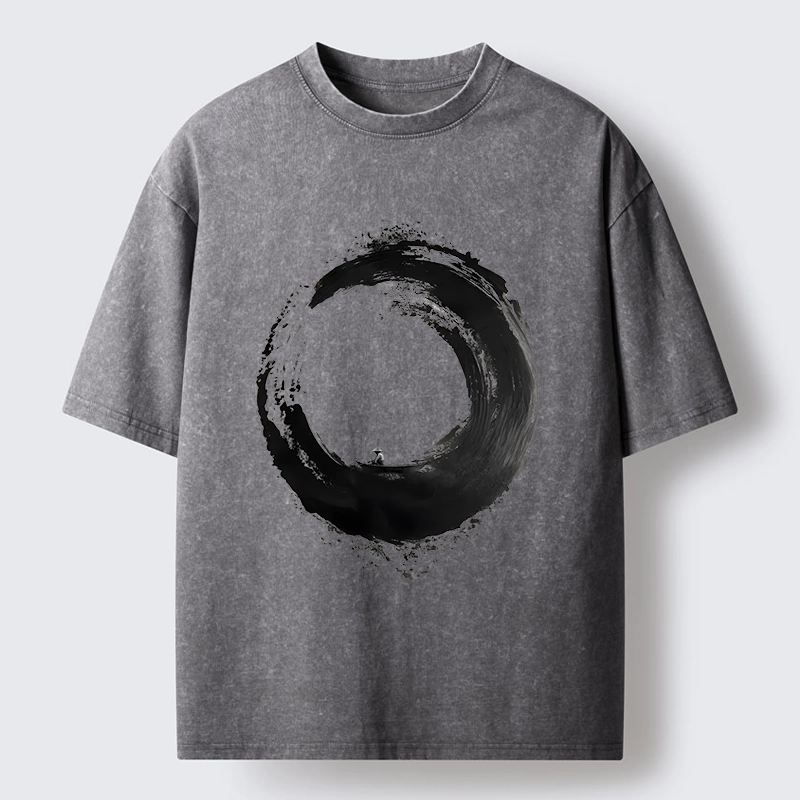 Tokyo-Tiger Zen Boat Man In Ink Circle Washed T-Shirt