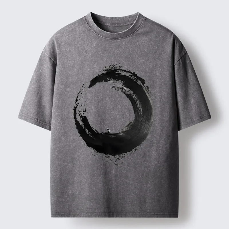 Tokyo-Tiger Zen Boat Man In Ink Circle Washed T-Shirt