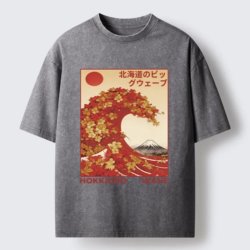 Tokyo-Tiger Hokkaido Wave Fall Leaves Washed T-Shirt