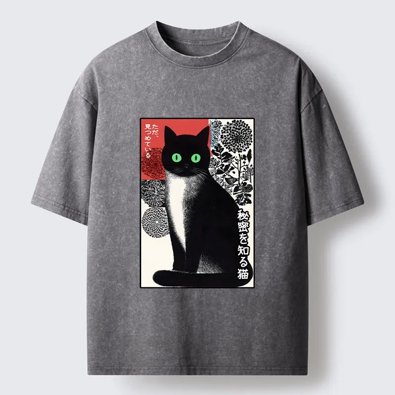 Tokyo-Tiger Japanese Style Secret Cat Meme Washed T-Shirt