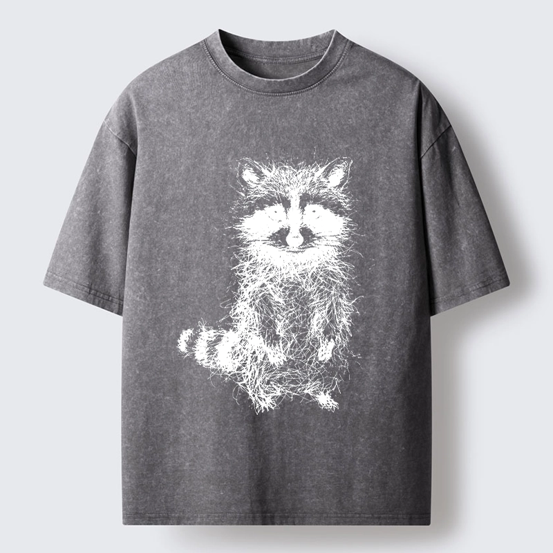 Tokyo-Tiger Messy Line Art Raccoon Meme Washed T-Shirt