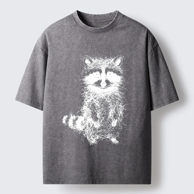 Tokyo-Tiger Messy Line Art Raccoon Meme Washed T-Shirt