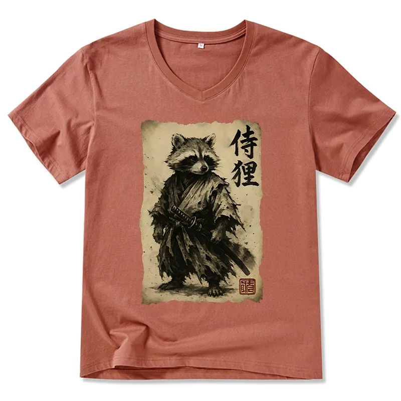 Tokyo-Tiger Retro Raccoon Samurai V-Neck Classic T-Shirt