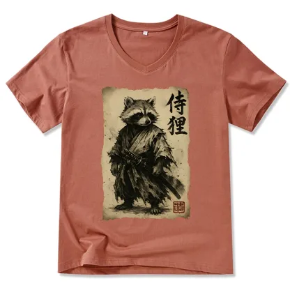 Tokyo-Tiger Retro Raccoon Samurai V-Neck Classic T-Shirt