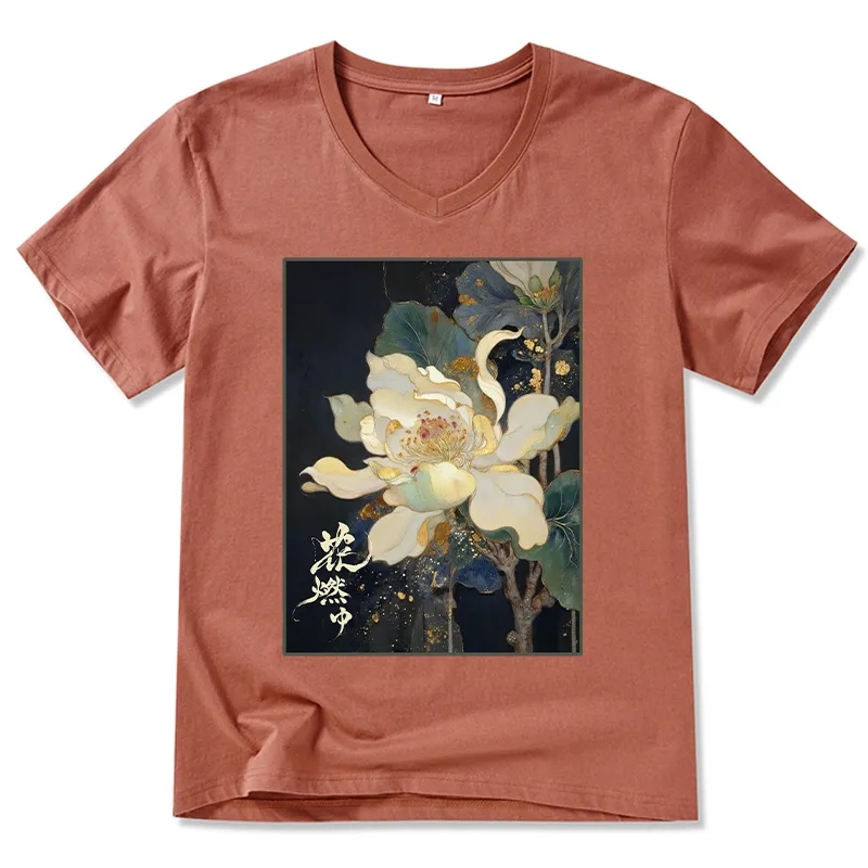 Tokyo-Tiger Lotus Adorned With Golden Specks V-Neck Classic T-Shirt