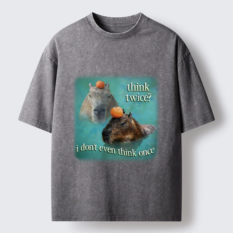 Tokyo-Tiger Capybara Think Twice Funny Meme Washed T-Shirt