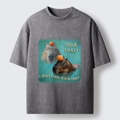 Tokyo-Tiger Capybara Think Twice Funny Meme Washed T-Shirt