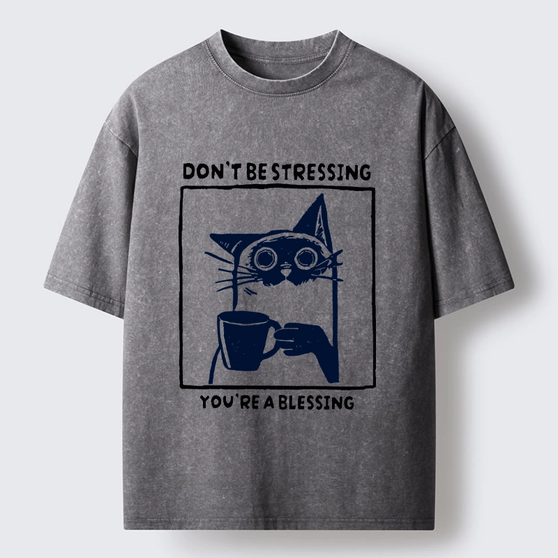 Tokyo-Tiger Coffee Cat Blessing Meme Washed T-Shirt