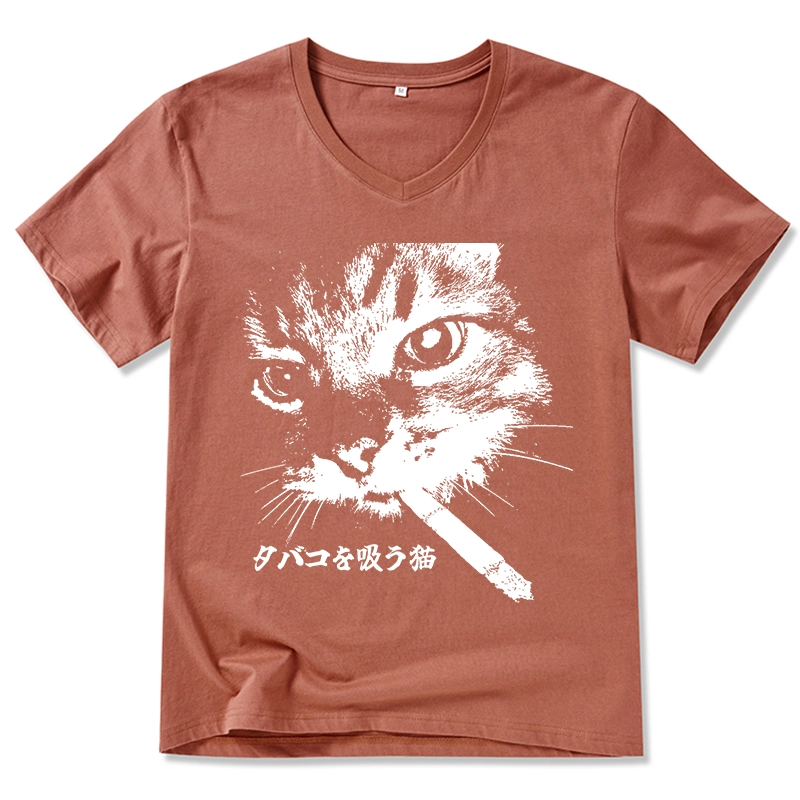 Tokyo-Tiger Retro Cat Smoking V-Neck Classic T-Shirt