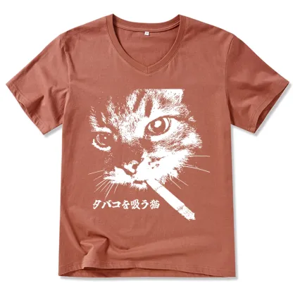 Tokyo-Tiger Retro Cat Smoking V-Neck Classic T-Shirt